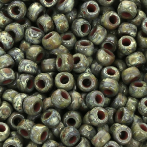 Perla Matubo 7/0 - 3,5 mm, opache, color olivina Picasso, 10 g