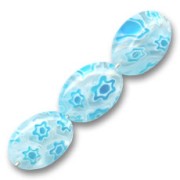 Oliva Millefiori mm. 14x10 Crystal fiori Aquamarina x5|raw }}
