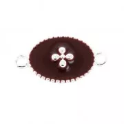Intercalaire 2 anneaux con croce in resina epossidica 15x8.5 mm Placcatura argento fino Dark Red