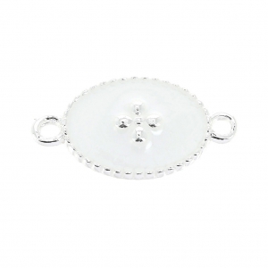 Intercalaire 2 anneaux con croce in resina epossidica 15x8.5 mm Placcatura argento fino Blanc