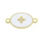 Distanziatore 2 anellini con croce in resina epossidica 15x8.5 mm Dorato con oro fino /Bianco