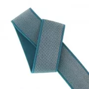 Laccetto elastico largo a righe per cucito 40 mm Blu anatra/argento x 1m