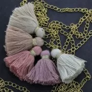 Nappina/pompon imitazione cotone 40 mm Rosa antico / Dorato x5