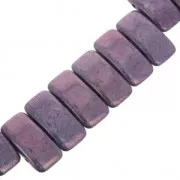 Perline in vetro di Boemia Carrier Bead 2 fori 11 x 22 mm Opaque Luster Amethyst x 6