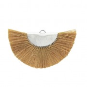 Pendente ventaglio mezzaluna con frange  25x47 mm Senape/argento x1 |raw }}