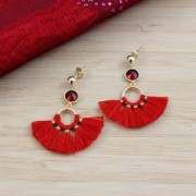 Piccolo pendente ventaglio con pompons sintetici 20x29 mm Arancione/argento x1