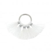 Piccolo pendente ventaglio con pompons sintetici 20x29 mm Bianco/argento x1 |raw }}