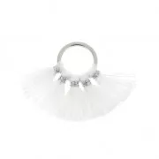 Piccolo pendente ventaglio con pompons sintetici 20x29 mm Bianco/argento x1 