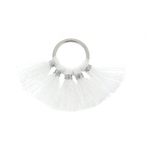 Piccolo pendente ventaglio con pompons sintetici 20x29 mm Bianco/argento x1 