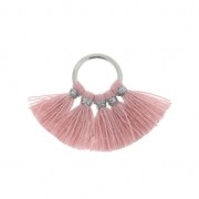 Piccolo pendente ventaglio con pompons sintetici 20x29 mm Rosa antico/argento x1 |raw }}