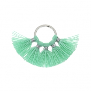 Piccolo pendente ventaglio con pompons sintetici 20x29 mm Mint/argentato x1 