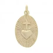 Ciondolo ovale con cuore e croce 20.5x12 mm Placcato oro 3 microns x1