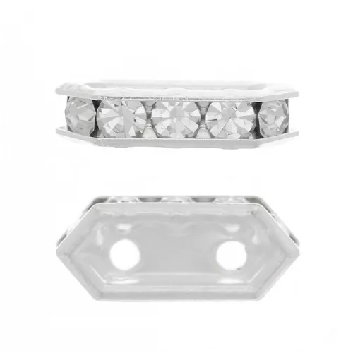 Ponte strass 10x4.5 mm Crystal 2 fori Argento 925 x1