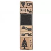 Set di 8 timbri di legno con inchiostratore - Save Date