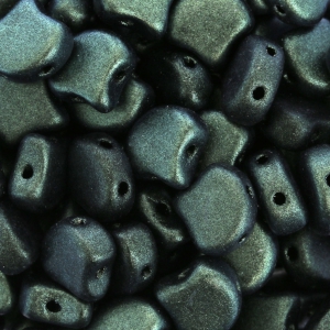 Perline in vetro Ginko Duo 2 fori 7.5x7.5 mm Green Turquoise Metallic Mat x10g