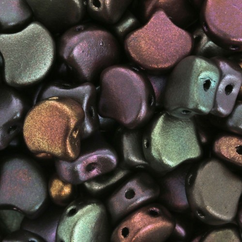 Perline in vetro Ginko Duo 2 fori 7.5x7.5 mm Metallic Iris Satin x10g