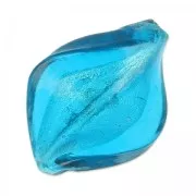 Perle attorcigliate foglia argento mm. 30x20 Dark Aquamarine x1