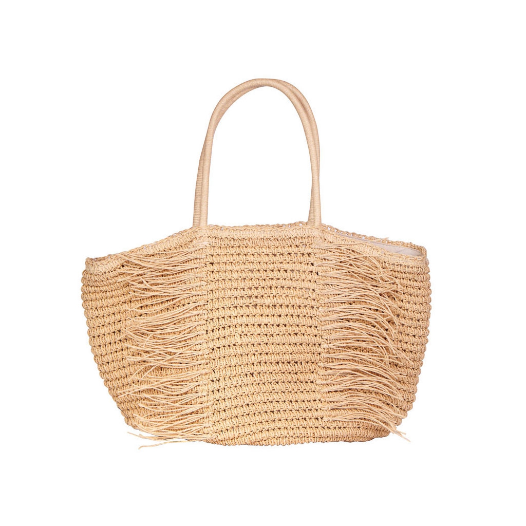 Borsa morbida in rafia a frange - chiusura con cordone 30x50 cm Naturale x1  - Perles \u0026 Co
