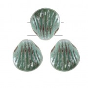 Conchiglie in vetro di Boemia Shell Beads 2 fori 8mGreen Turquoise Ceramic Lookx20