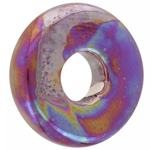 Perla rotonda in ceramica Heishi 15 mm petrolio iridescente x1