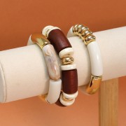 Perla rotonda in ceramica Heishi 15 mm Crema iridescente x1