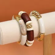 Perla rotonda in ceramica Heishi 15 mm Crema iridescente x1