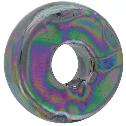 Perla rotonda in ceramica Heishi 15 mm nero petrolio iridescente x1