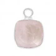 Pendente quadrato sfaccettato 7 mm castone Argento 925 / Quarzo rosa x1