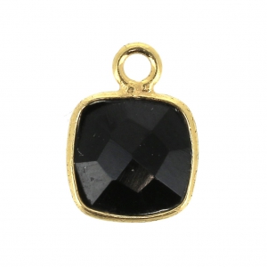 Pendente quadrato sfaccettato 7 mm castone Argento 925 Placcato Black Onyx x1