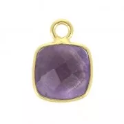 Pendente quadrato sfaccettato 7 mm castone Argento 925 placcato Ametista x1