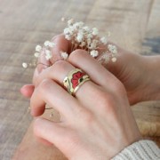 Sbieco in policotone stile wax 20mm - Bamako Fleurs de mariage Rosso/giallo x 1m