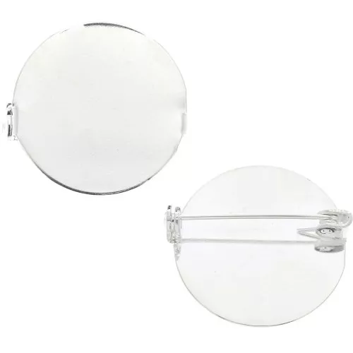 Spilla per cabochon retro piatto 26 mm - Placcatura argento fino x1