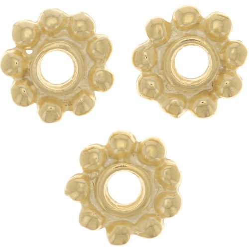 Perle rondelle fiore 10 mm -Dorato con oro fino x5
