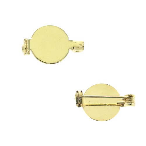 Spilla per cabochon retro piatto 13 mm - Dorato con oro fino x1