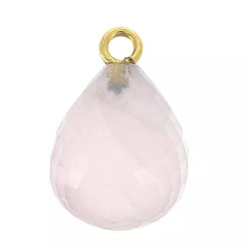 Pendente goccia sfaccettato 13x10 mm Argento 925 Placcato oro/Quarzo Rosa x1