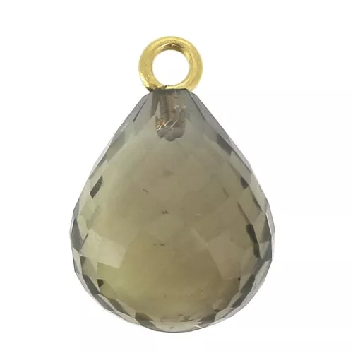 Pendente goccia sfaccettato 13x10 mm Argento 925 Placcato oro/Quarzo Fumé x1