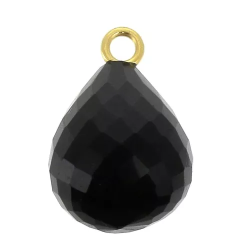Pendente goccia sfaccettato 13x10 mm Argento 925 Placcato Oro/Onice nero x1