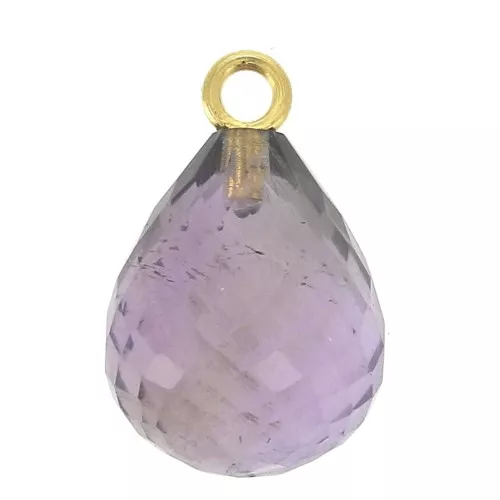 Pendente goccia sfaccettato 13x10 mm Argento 925 Placcato Oro/Ametista  x1