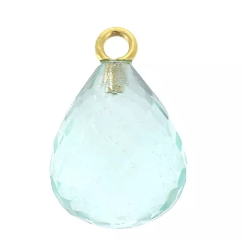 Pendente sfaccettato a goccia 13x10 mm - Argento 925 Placcato oro / Acquamarina idro x1
