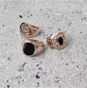 Anello grande da donna Onice nero taglia 56 placcato oro 3 microns x1