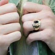 Anello grande da donna Onice nero taglia 56 placcato oro 3 microns x1