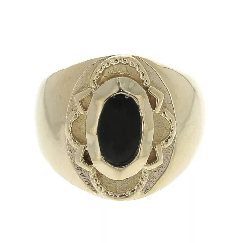 Anello grande da donna Onice nero taglia 54 placcato oro 3 microns x1