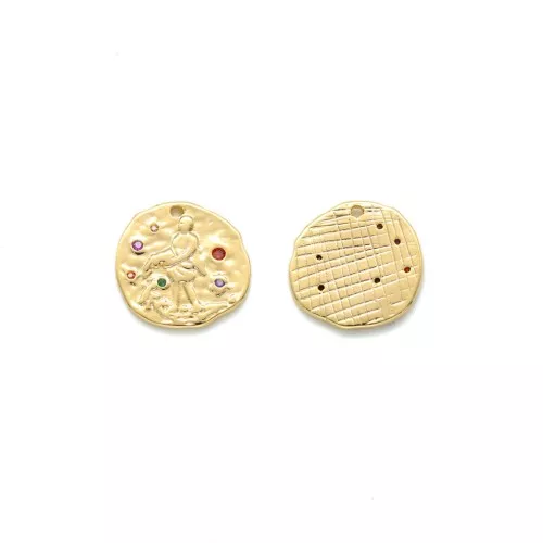 Ciondolo zodiaco acquario in ottone con Ossido di zirconio 15 mm dorato x1
