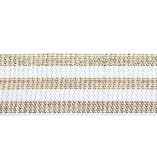 Laccetto elastico largo 3 righe Lurex 40 mm Bianco/Dorato x 1m