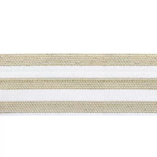 Laccetto elastico largo 3 righe Lurex 40 mm Bianco/Dorato x 1m