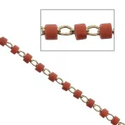 Catena con Miyuki Delica 11/0 DB0795 1.70 mm Ottone grezzo/Cinnabar x10cm