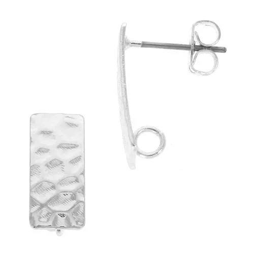 Orecchini battuti rettangolari con anellino 7x16mm Rodiato x2