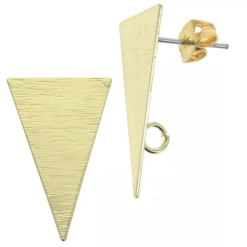 Orecchini triangolari effetto striato in ottone con anellino 13x23 mm Dorato x2