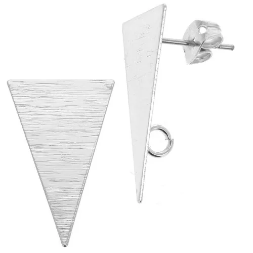 Orecchini triangolari effetto striato in ottone con anellino 13x23 mm Rodio x2