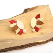 Orecchini ovali effetto striato in ottone con anellino 11x20 mm Dorato x2